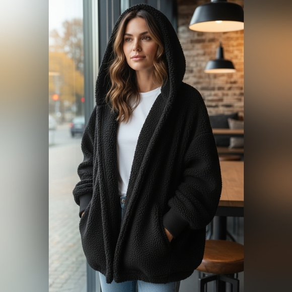 Boutique Jackets & Blazers - Cozy Black Teddy Jacket for Women